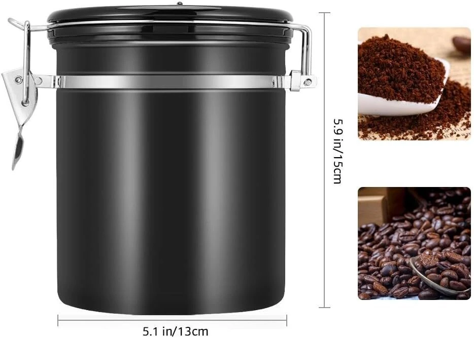 Sandarus kavos indas, 1.5l 304 nerūdijančio plieno sandarus kavos pupelių indas maisto produktų laikymo indas arbatai kavai cukrui miltams
