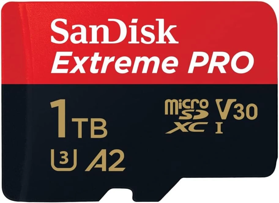 Sandisk Extreme Pro Microsdxc Uhs-i atminties kortelė 1 Tb + adapteris ir Rescuepro Deluxe (išmaniesiems telefonams, veiksmo kameroms ar dronams, A2, Class 10, V30, U3, 200 Mb/s perdavimas)