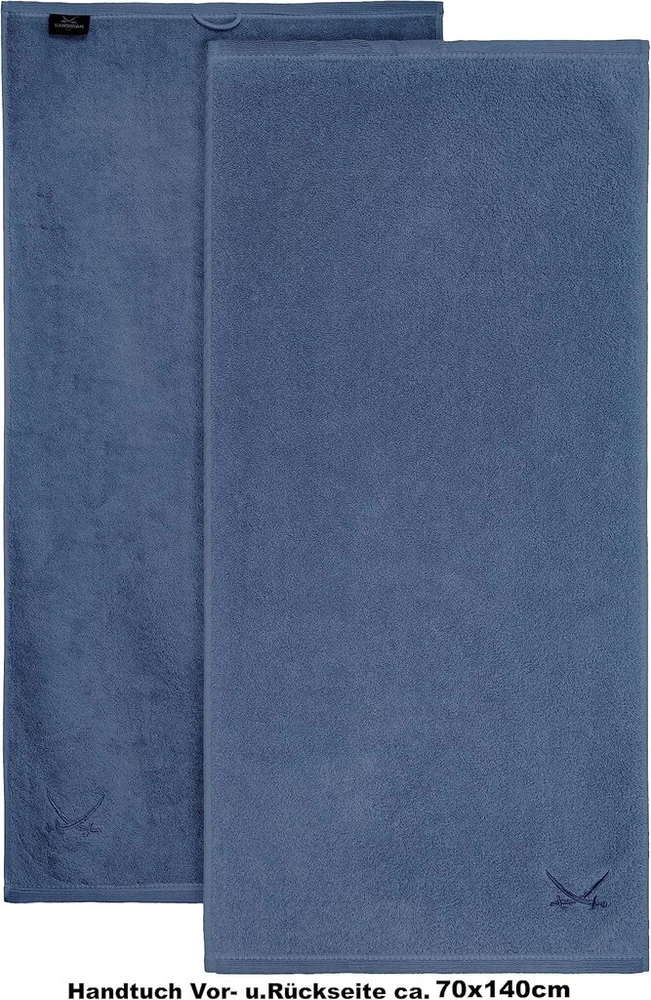Sansibar vonios rankšluostis 70 x 140 cm su siuvinėtu Sabre logotipu, 100% medvilnė (2 vnt., mėlynas)