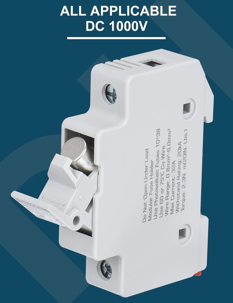 Saulės Pv saugiklio laikiklis 1 kontaktų Dc1000v 10 x 38 mm Din bėgelio montavimas, 20 A fotovoltinis saugiklis (4 x saugiklio laikiklis ir 6 x saugiklis)