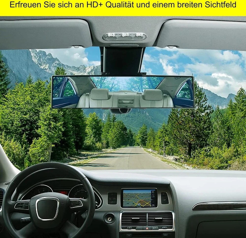 Saulmann plataus kampo galinio vaizdo veidrodėlis, [308 x 78 mm] universalus panoraminis galinio vaizdo veidrodėlis su spaustuku, apsaugantis nuo akinimo, aklosios zonos sprendimas automobiliams, visureigiams, sunkvežimiams (mėlynas)