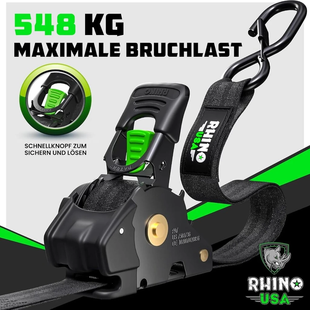 Savaime susitraukiantys tvirtinimo diržai (2 vnt.) - 2,5 cm x 3 m (540 kg trūkimo stipris) - aukštos kokybės automatiniai tvirtinimo diržai sunkvežimiams, priekaboms, motociklams, dviračiams ir kt. - juodi