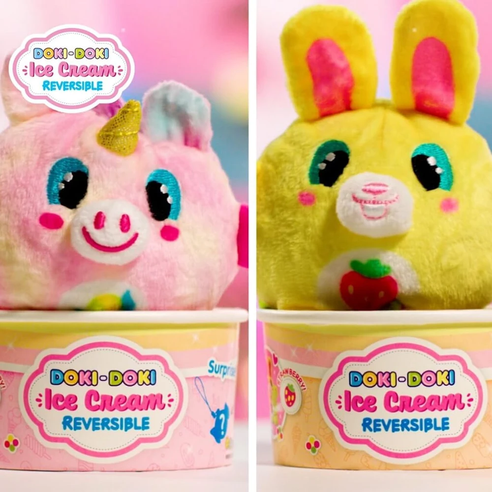 Sbabam Funny Box Doki Doki ledų reversible žaislas nuo 3 metų vaikams, 3 vnt. pakuotė, gyvūnų figūrėlės ir reversible minkštas žaislas, kvapas ledų puodelio formos kaip dovana kūdikiui