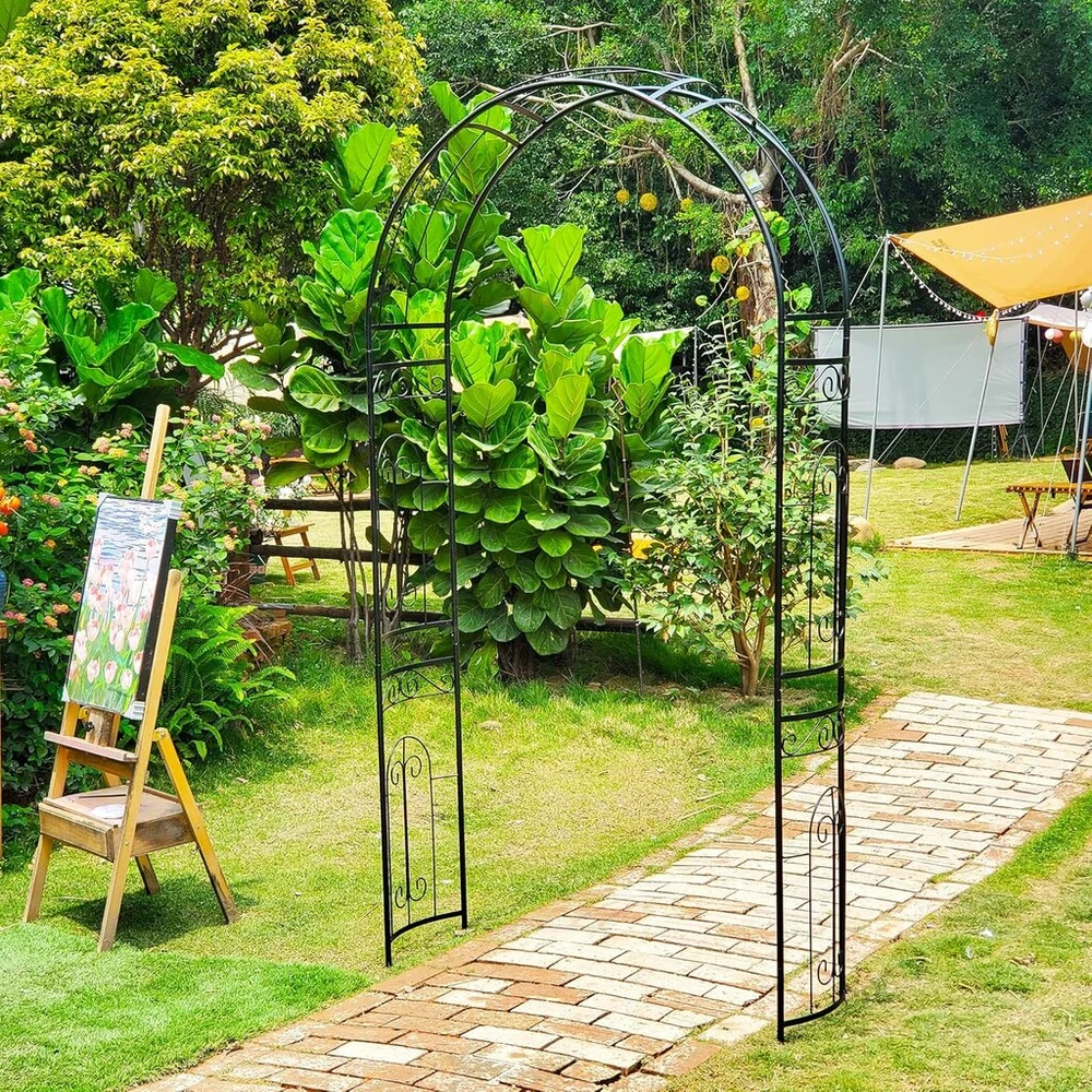 Scendor Garden rožių lapų sodas, 220 x 115 x 36 cm, lenkta geležinė rožių arka, romantiškas sodo treliažas vijokliniams augalams, jazminų arkos vestuvių ceremonijai