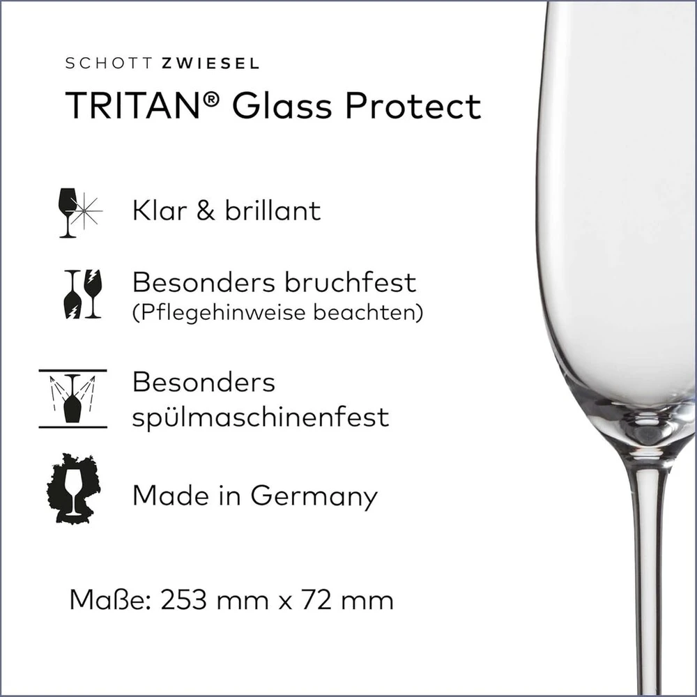 Schott Zwiesel Vinos taurės šampanui (4 vnt. rinkinys), grakščios taurės šampanui su putojimo tašku, galima plauti indaplovėje, pagamintos Vokietijoje (prekės Nr. 130010), krištolas