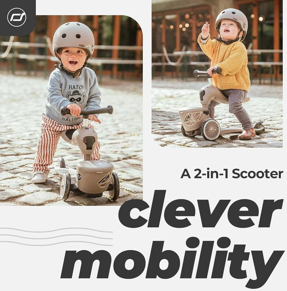 Scoot and Ride Scoot & Ride Unisex - Highwaykick 1 Lifestyle paspirtukas su sėdyne ir dėtuvu kūdikiams