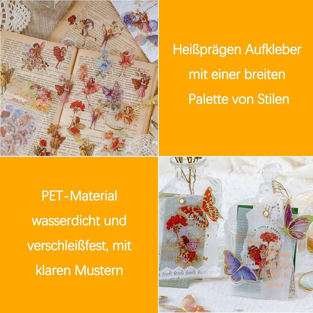 Scrapbooking lipdukai, 120 vienetų vintažinių scrapbooking lipdukų rinkinys, vandeniui atsparūs skaidrūs Ynkkvre fėjų scrapbooking lipdukai, skirti pasidaryk pats nuotraukų albumui, dienoraščio užrašų knygelei, scrapbooking reikmenims