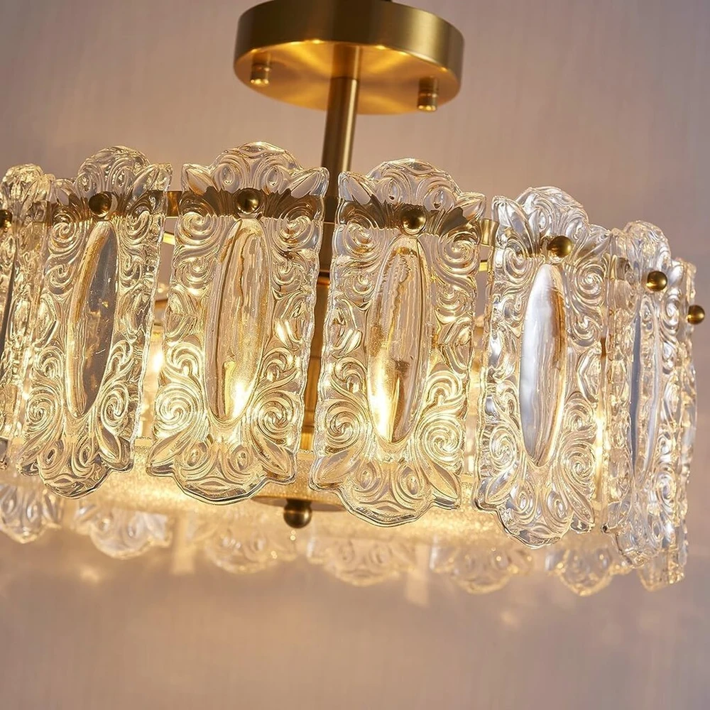 Scream Lighting Cl038 krištolinis sietynas, lubinis šviestuvas svetainei, D37 x H24 cm, E14 lizdas, 4 lemputės, vario apdaila
