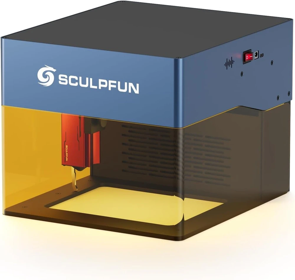 Sculpfun icube lazerinis graviravimo įrenginys 3 w su dūmų filtru, 0,02 mm lazerio fokusavimo lazerinis graviruotojas lazerinis pjaustytuvas mini nešiojamas lazerinis graviravimas medžiui popieriui odai 10000 mm/min didelis greitis