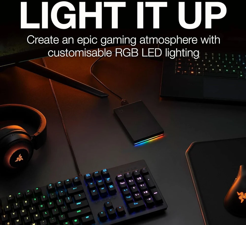 Kietasis diskas Seagate Firecuda Gaming išorinis standusis diskas, 1 Tb, išorinis Hdd, Usb 3/2, Rgb Led apšvietimas, 3 metų atkūrimo paslaugos (stkl1000400)