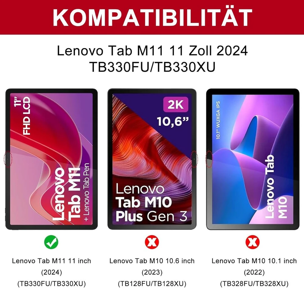 Sengbirch dėklas su klaviatūra, skirtas Lenovo Tab M11 11 colių 2024 (tb330fu/tb330xu) - Qwertz vokiečių 7 spalvų apšviesta nuimama belaidė Bluetooth klaviatūra, skirta Lenovo Tab M11 2024, tamsiai žalia