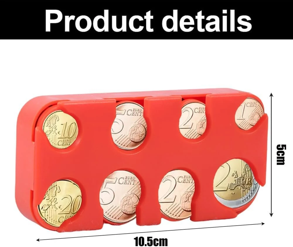 Senken monetų laikiklis, smulkių pinigų laikiklis, euro monetų laikiklis, monetų rūšiuotuvas, monetų kolekcionierius, monetų dozatorius, monetų dėžutė, skirta automobiliui, taksi, 8 skyriai nuo 2 eurų iki 1 cento (oranžinis)