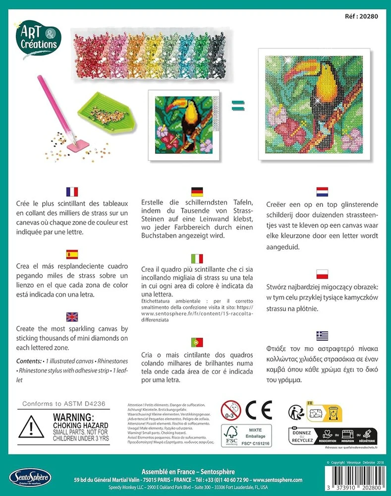 Sentosphère 3920280 Tukanas su deimantais, paveikslų rinkinys, kūrybinis rinkinys „pasidaryk pats“ vaikams ir suaugusiems