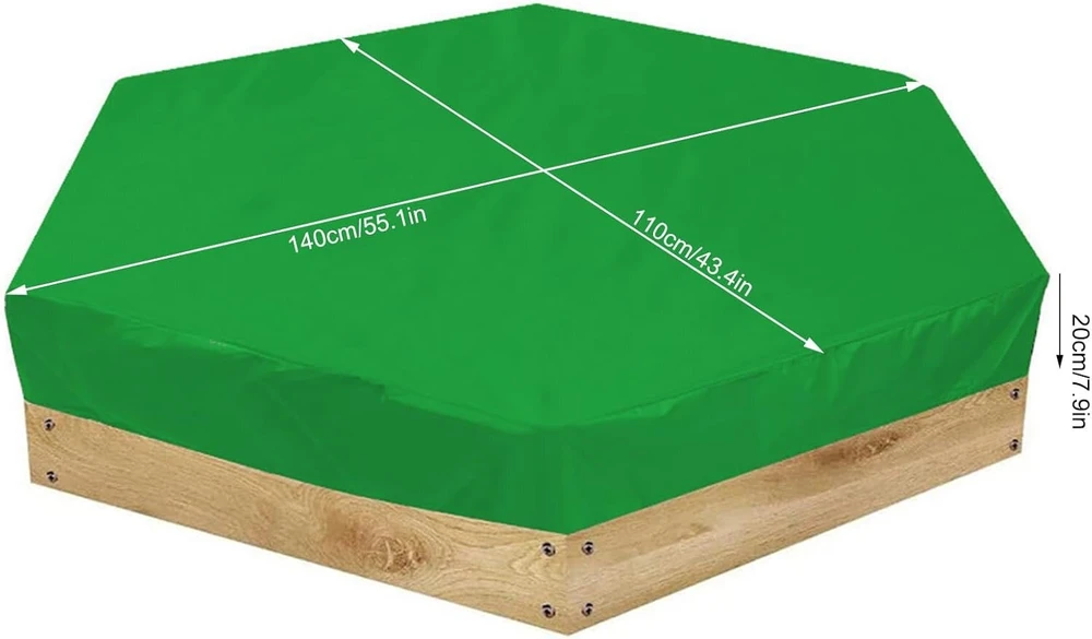 Šešiakampis vandeniui atsparus smėlio dėžės uždangalas, apsauga sodui, voniai, apsauga nuo saulės, juodas, 140 x 110 x 20 cm, su raišteliu, gali tvirtai uždengti smėlio dėžę. Platus