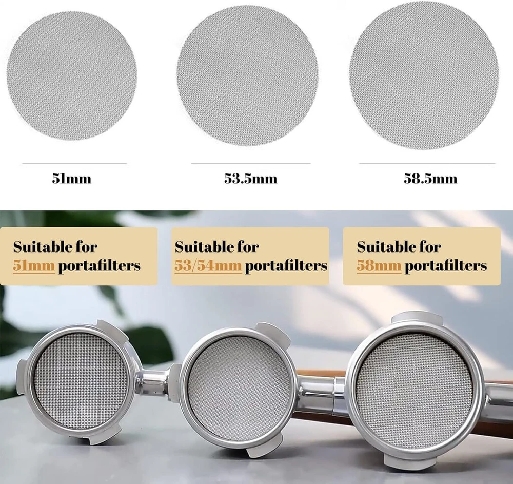 Shakeel espresso puck ekranas 53,5 mm, 1,7 mm storio 150 μm, daugkartinio naudojimo kavos filtras, nerūdijančio plieno kavos filtrų tinklelis, 316 nerūdijantis kavos priedas, kavos portafiltro apatinis dušo sietelis
