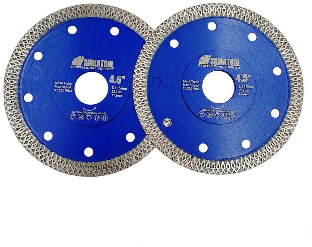 Shdiatool deimantiniai diskai 2 vnt. 115 mm su x mesh turbo, skirti porcelianinėms plytelėms, keramikai, granitui, marmurui