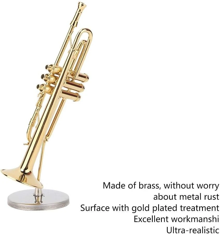 Sheens Miniatiūrinis trimitas, mini trimito modelis, muzikinių instrumentų modeliai, ornamentas, lėlių namelio dekoracija, auksinės muzikinės amatų dovanos, namų dekoravimo ornamentai