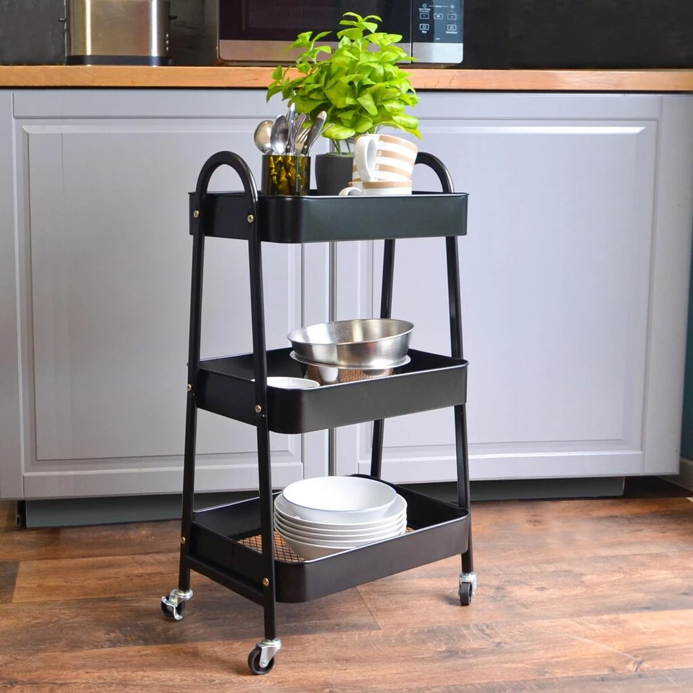 Shelfr Metalinis vežimėlis su ratukais - 42 x 30 x 77 cm mažas serviravimo vežimėlis su ratukais - spintelė ant ratukų virtuvės šoninis vežimėlis siauras - vežimėlis stalui knygų vežimėlis rankdarbių vežimėlis vaikams -