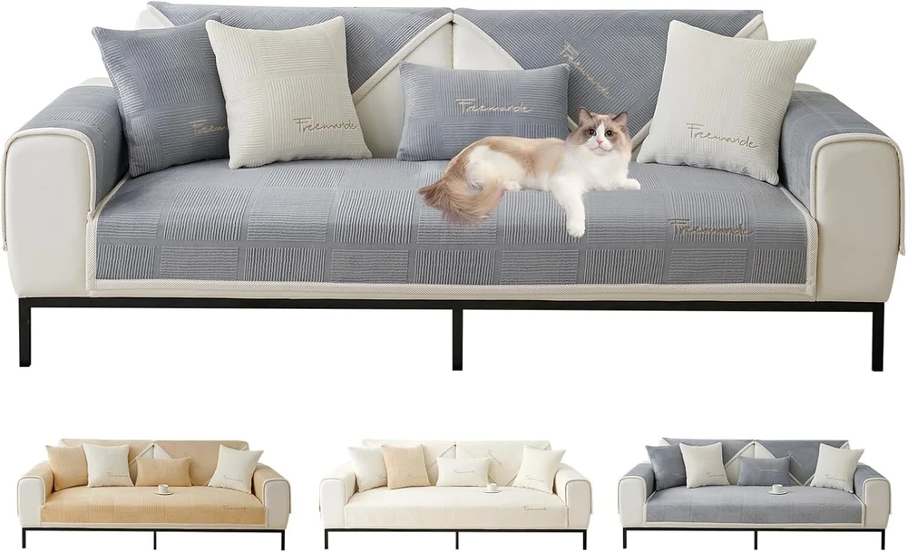 Showylive Sofa Cover 1/2/3/4 Seater L Formos Sofa Cover Kampinė Sofa Neslystantis Šunų Kačių Neslystantis Sofa Cover Sofa Mesti (šviesiai Pilka, 70 x 70 cm)