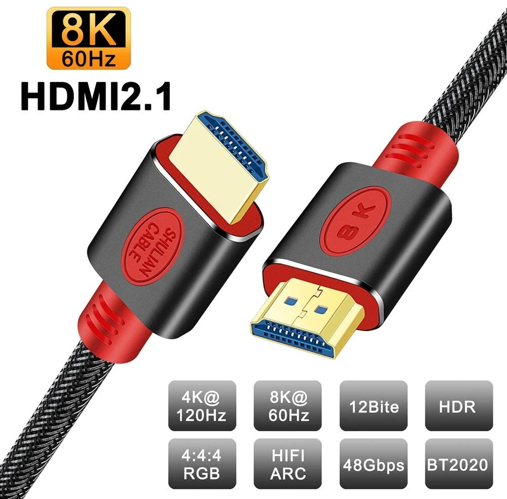 Shuliancable 8k Hdmi kabelis, Hdmi 2.1 kabelis 48 Gbps 8k @ 60hz, 4k @ 120hz, su Dsc High Speed Ethernet, skirtas monitoriui, projektoriui, Blu Ray Ps4 XBOX (3m, raudonas)
