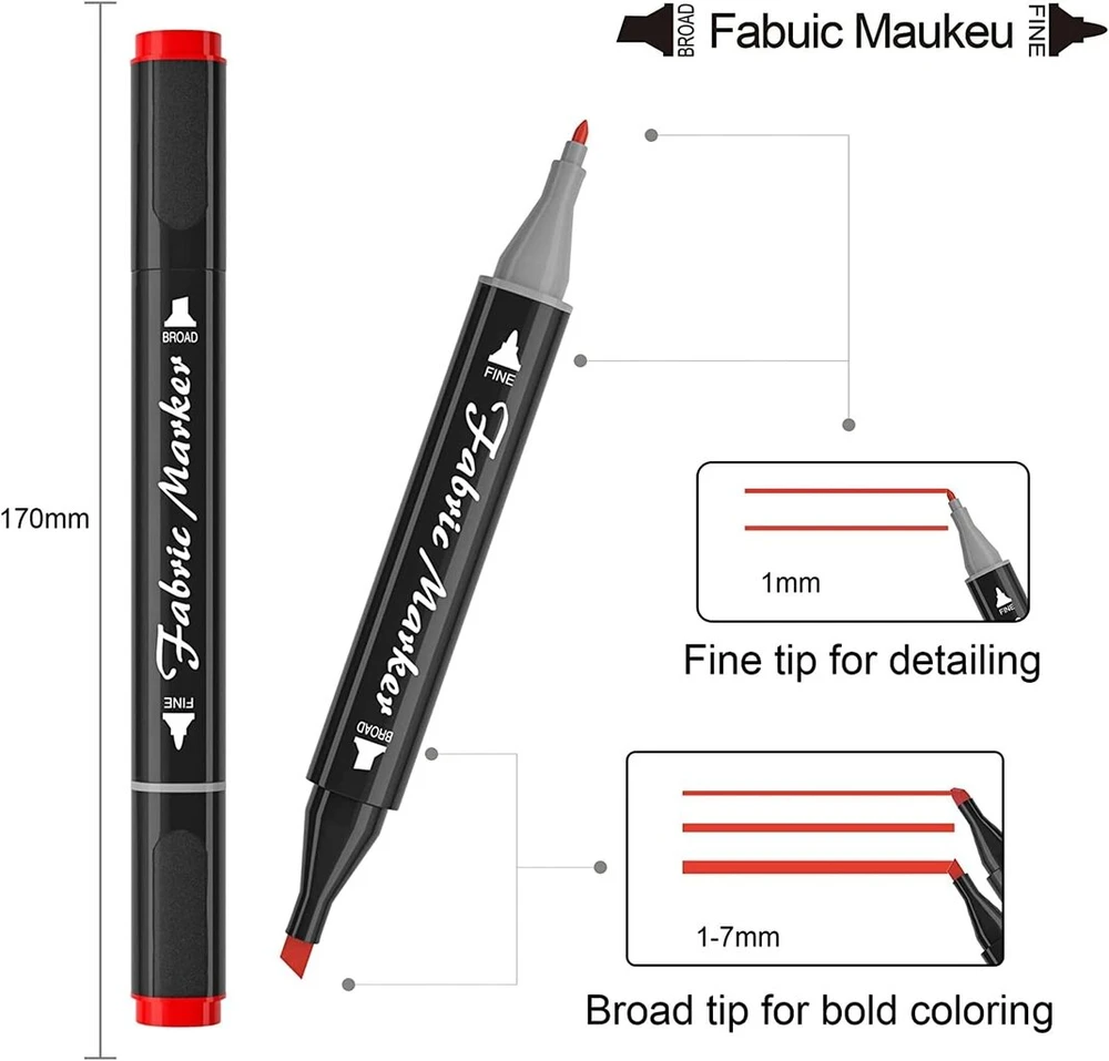 Shuttle Art tekstiliniai rašikliai, tinkami skalbti skalbimo mašinoje, 40 spalvų tekstilinių žymeklių rinkinys su dvigubais antgaliais, audinių spalvinimo rašikliai, plaunami, netoksiški ir be rūgščių, tinkami marškinėliams, krepšiams, sportiniams batelia