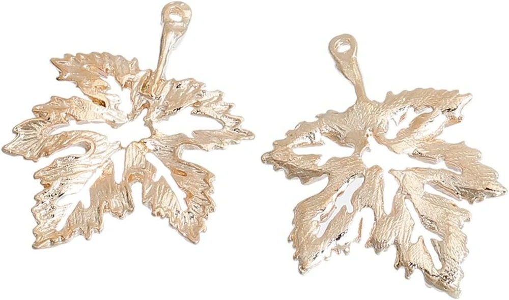 Siaura material ® - 10 x klevo lapų 3d pakabukai, aukso spalvos, 28 x 20 mm