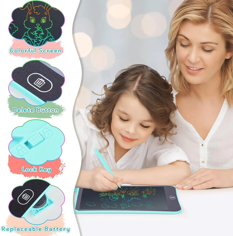 Klaviatūra Sibontier Lcd rašymo planšetė, 8,5 colio spalvingas šviesos piešimas, edukacinis žaislas, vaikiška piešimo lenta, ištrinama elektroninė piešimo planšetė su užrakto klavišu, rašymo bloknotas piešimui ir atmintinėms, mėlyna