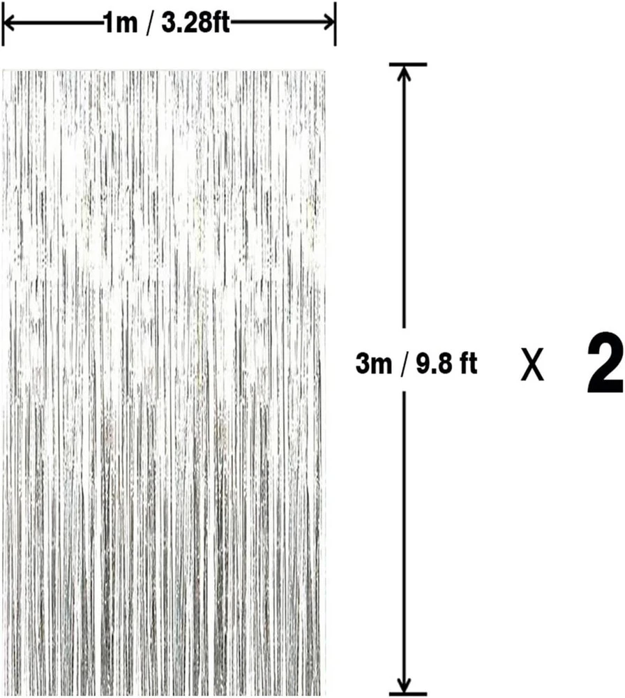 Sidabrinės Ailexi dekoracijos, 2 vnt., 1 m x 3 m, metalizuotos blizgančios folijos kutų užuolaidos fotobūdelei, vakarėlio dekorui