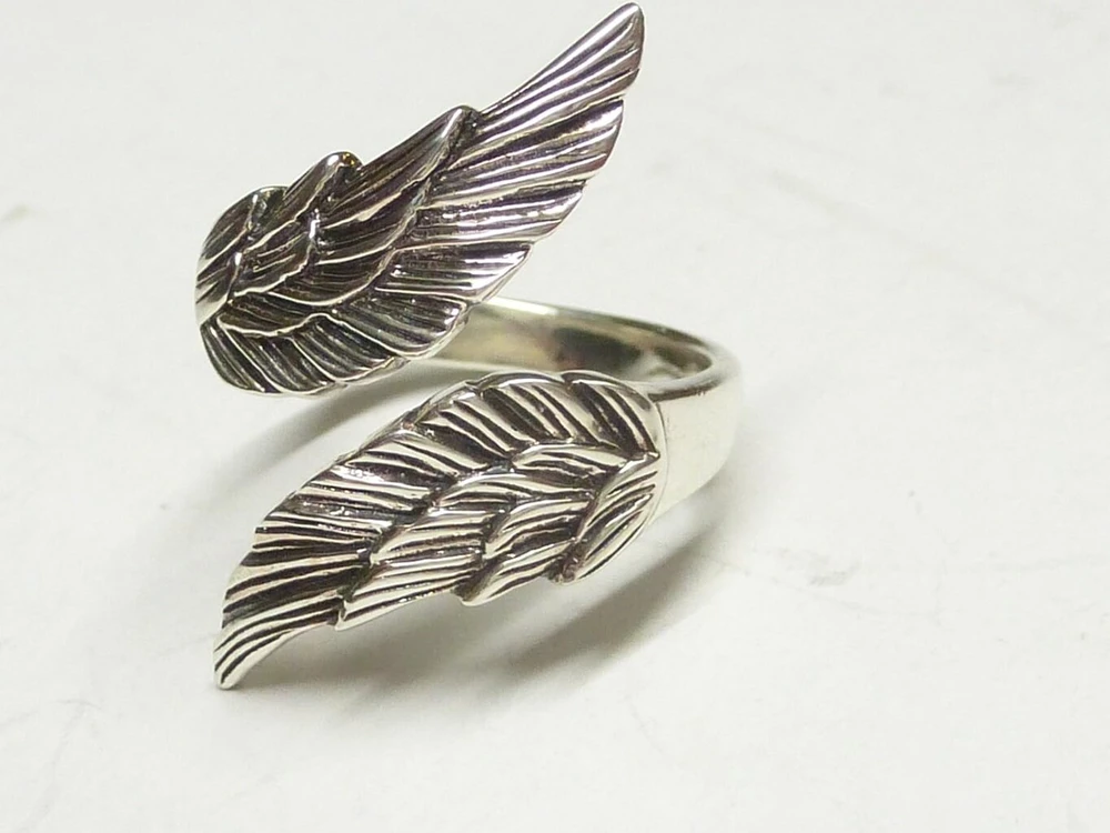 Sidabrinis žiedas atviras žiedas Angelų sparnai Dydis 58 Sterlingų sidabro papuošalai Unisex, Sterlingų sidabras