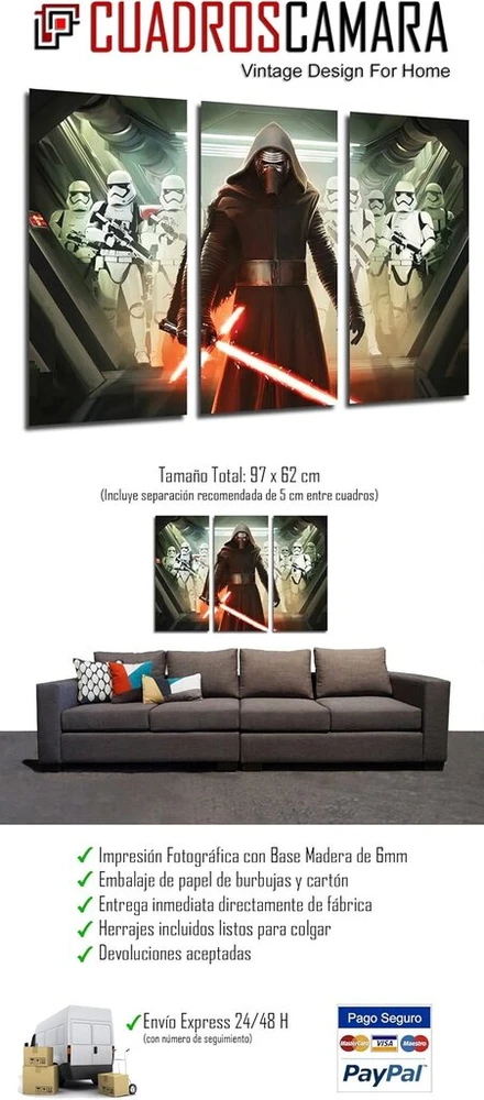 Plakatas Sieninis paveikslas Star Wars Darth Vader 97 x 62 cm medžio spauda Xxl formato meno spauda Ref.26411