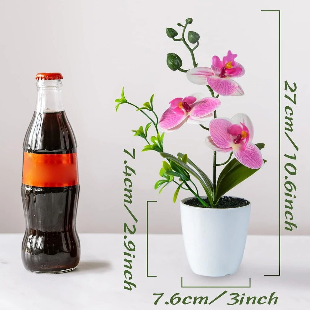 Sifoel dirbtinių orchidėjų žiedų rinkinys, 4 vnt., mini orchidėjos vazonėliuose, netikros orchidėjos su plastikine vaza namų, stalo, biuro dekoravimui (balta, geltona, rožinė, šviesiai rožinė)