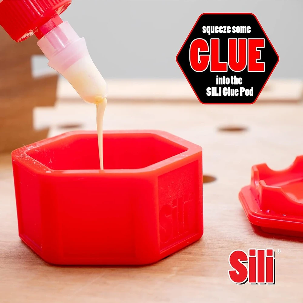 Sili Glue Pod ir 3 Sili Micro Glue šepetėliai su daugiafunkciniu sandarinimo dangteliu / klijų šepetėlio laikikliu • plonas galiukas • kaltinis galiukas ir plokščias smailėjantis galiukas