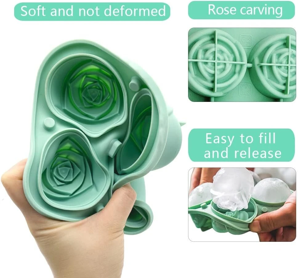 Silikoninės ledo formelės su dangteliu, 3d rožių formos ledo rutuliukai