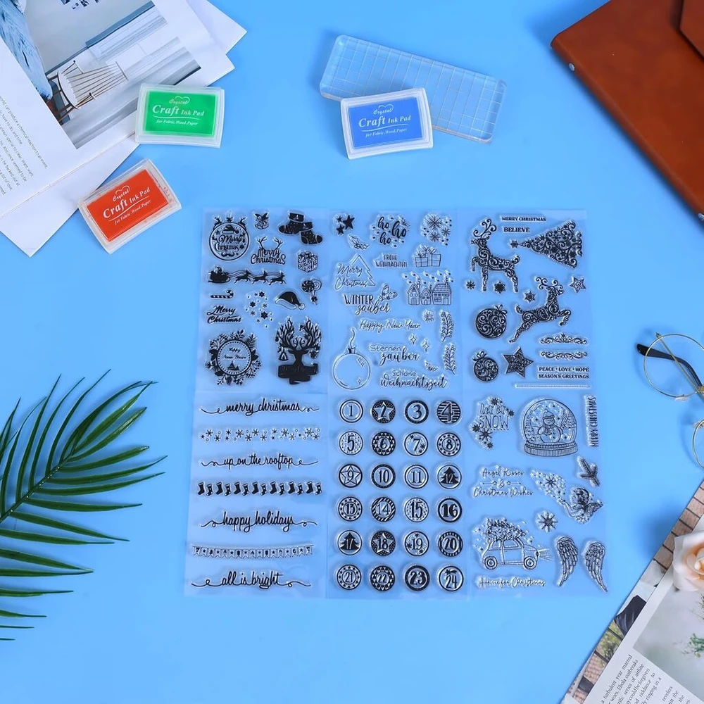 Silikoninis antspaudas Kalėdos vokiškas 6 lapai skaidrus antspaudas Kalėdos silikoninis antspaudas Advento kalendorius "pasidaryk pats" kulkų žurnalui Scrapbooking nuotraukų albumas Linksmų Kalėdų antspaudų rinkinys 2024