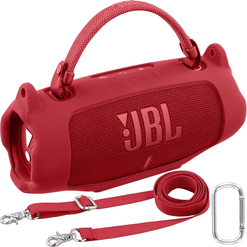 Kompiuterio kolonėlės Silikoninis dėklas su dirželiu Jbl Charge 6 garsiakalbiui (raudonas)