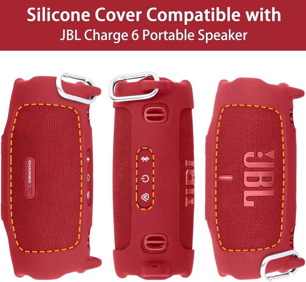 Kompiuterio kolonėlės Silikoninis dėklas su dirželiu Jbl Charge 6 garsiakalbiui (raudonas)
