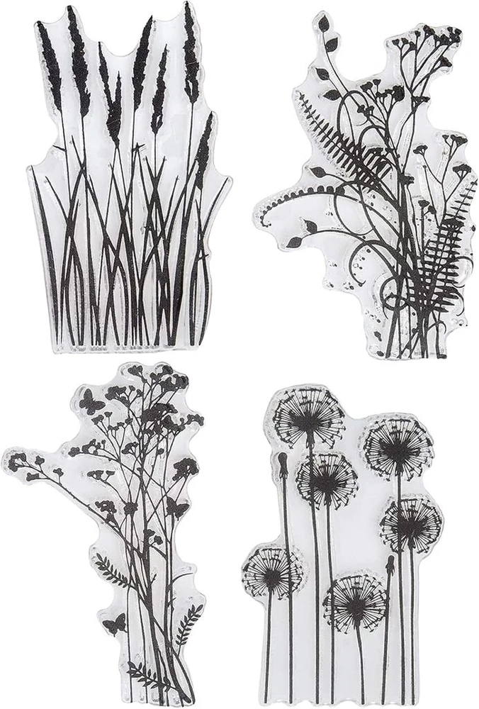 Silikoninių antspaudų rinkinys, silikoninių antspaudų rinkinys, skaidrių antspaudų rinkinys, 4 dalių scrapbooking antspaudų rinkinys, silikoninių antspaudų gėlių ir lapų rinkinys kortelių gamybai ir "pasidaryk pats" scrapbooking albumo dekoravimui (6,5 x