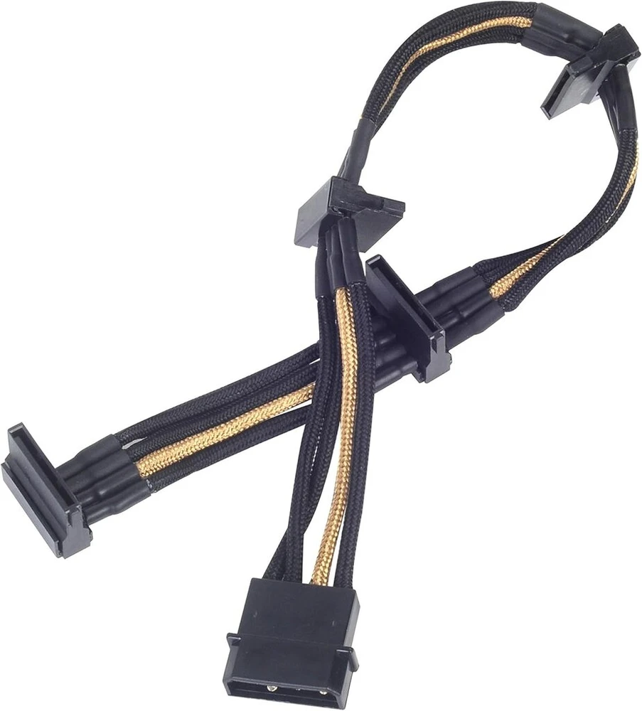 Silverstone Sst-pp07-btsbg maitinimo šaltinio ilgintuvas 30 cm Molex į 4x Sata juodas / auksinis