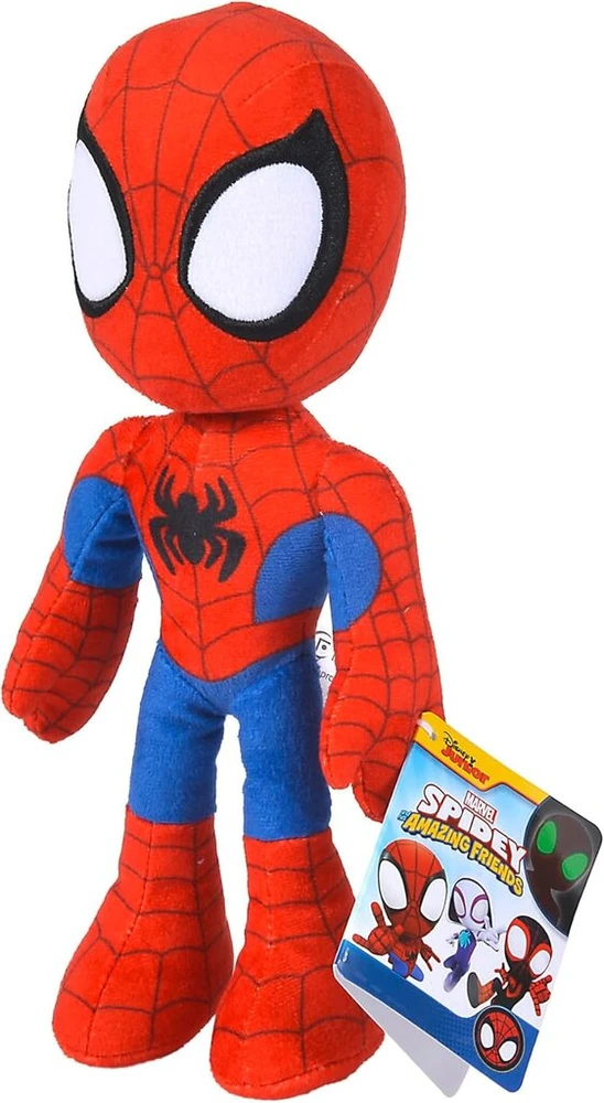 Simba Toys Simba 6315875810x06-disney Marvel Spidey, 25 cm pliušinis žaislas su šviečiančiomis tamsoje akimis, žmogaus-voro filmo figūrėlė, pliušinis žaislas, voras, komiksų figūrėlė, superherojus, tinkamas nuo pirmųjų gyvenimo mėnesių