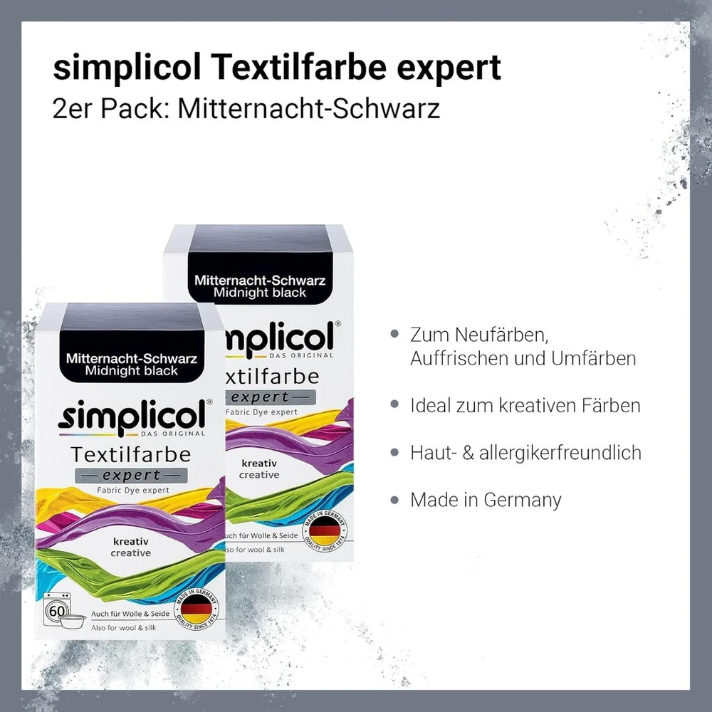 Simplicol Expert tekstilės dažai kūrybiškam ir lengvam dažymui - 18 spalvų - dažymui skalbimo mašinoje ir rankomis