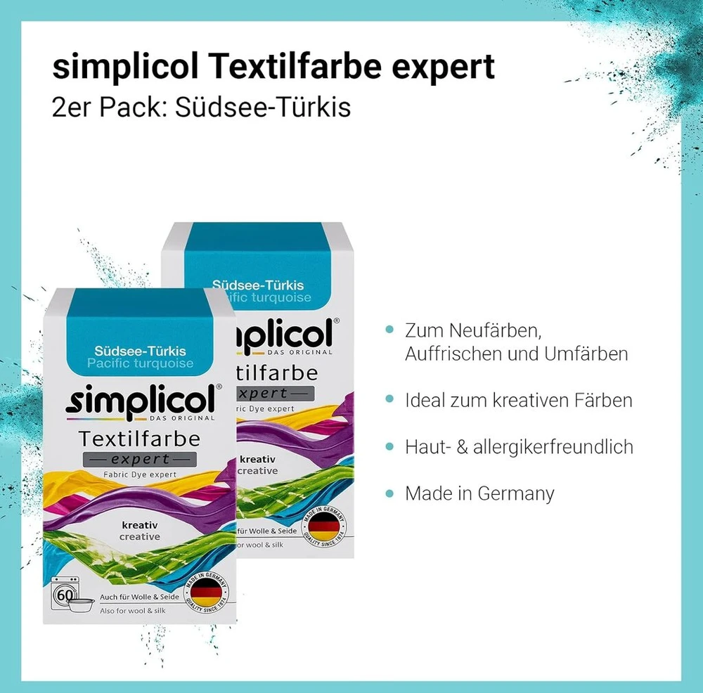 Simplicol Expert tekstilės dažai kūrybiškam ir paprastam dažymui - 18 spalvų - dažymas skalbimo mašinoje ir rankomis