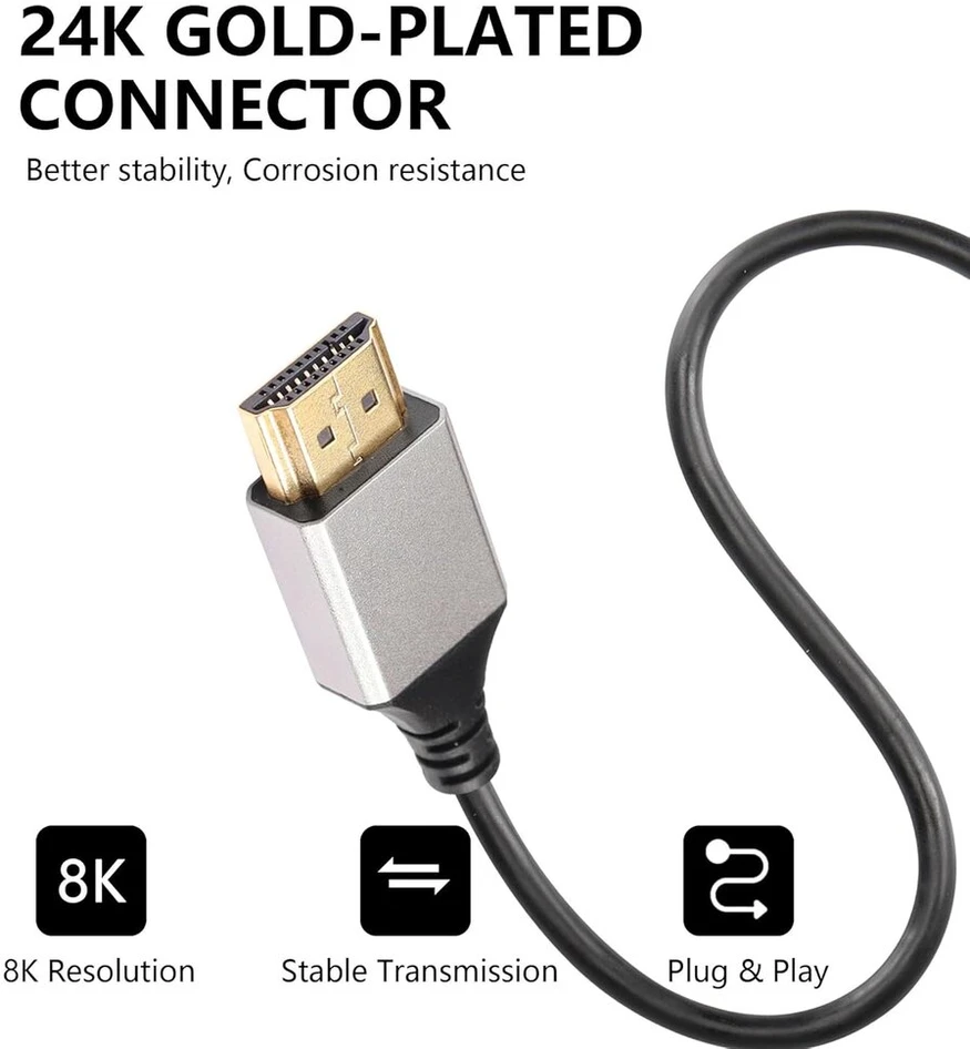 Sinloon 8k Hdmi į Mini Hdmi kabelis, 48gbps itin plonas Hdmi jungtis į Mini Hdmi jungties kabelis palaiko 8k@60hz Ultra Hd projektoriui, monitoriui, vaizdo kamerai, nešiojamam kompiuteriui, planšetiniam kompiuteriui, Hdtv