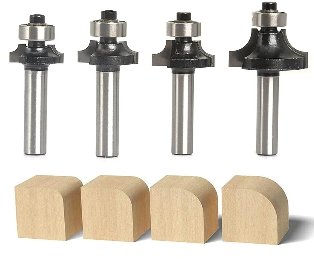 Sinoprotools apvalinimo freza su 8 mm kotu, standartinis spindulio frezų rinkinys su rutuliniu guoliu, apvalinimo freza kraštų frezavimui / frezavimo stalui, 4 vnt.