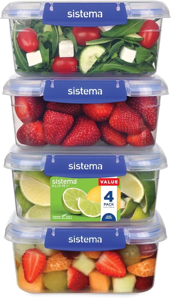 Sistema Klip It Plus maisto laikymo indų rinkinys, 1 l, 4 hermetiški indai, nepralaidus uždarymas