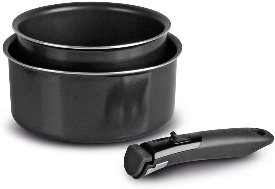Sitram 713284 2 keptuvių rinkinys, skersmuo 16 ir 20 cm, aliuminis, neprideganti danga Sitram, su nuimama rankena, tinka visoms viryklėms, išskyrus indukcines, juodas