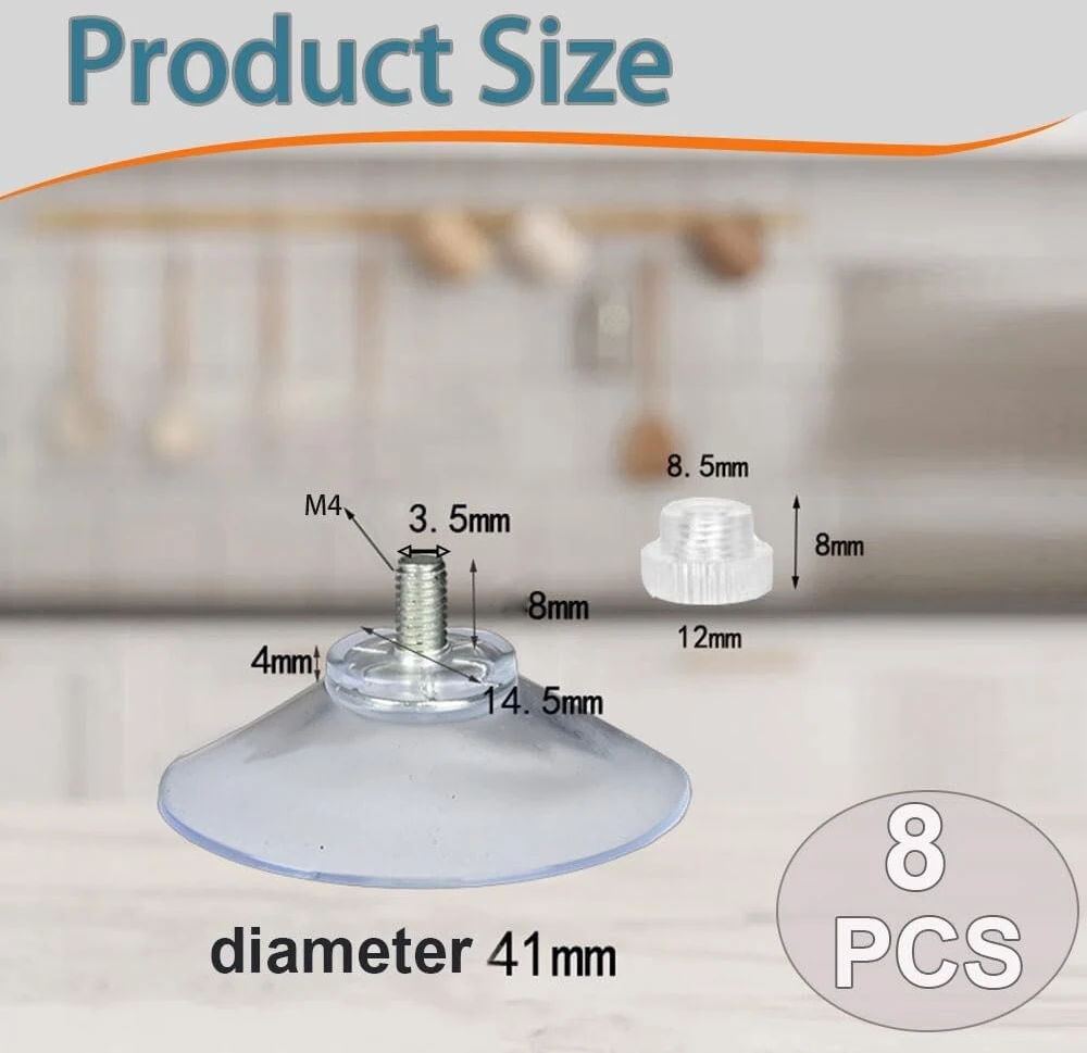 Siurbtukas su sriegiu ir rievėta veržle, 8 vnt. pvc siurbtukų pakuotė, skersmuo 41 mm, skaidrūs siurbtukai be gręžimo, siurbtuko kabliukas, ypač stiprus langams, automobiliui, dekoravimui, pakabinimui