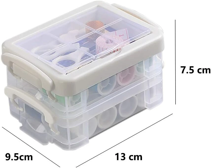 Siuvimo rinkinys su plastikine dėžute, Ymwalk nešiojama siuvimo dėžutė su siuvimo reikmenimis, adatų ir siūlų rinkinys, 16 spalvų siūlai, adatos, dėžutė, žirklės, matavimo juosta, antpirštis drabužių taisymui