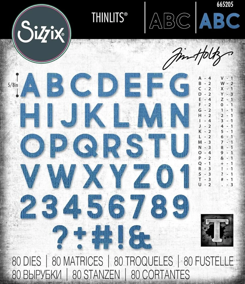 Sizzix Thinlits Die 665205 Alphanumeric Bold, Tim Holtz, 80 vnt.