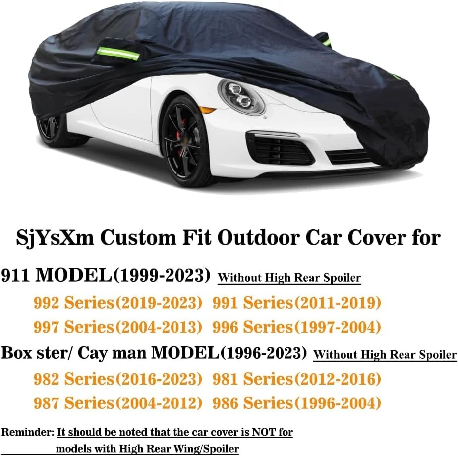 Sjysxm Automobilinis tentas, suderinamas su Porsche 911 992 991 997 996 (99-24)/ 718 986 987 981 982 (96-24), vandeniui atsparus automobilio uždangalas, automobilio garažo uždangalas, automobilinis tentas, vidaus ir lauko automobilio uždangalas, juodas