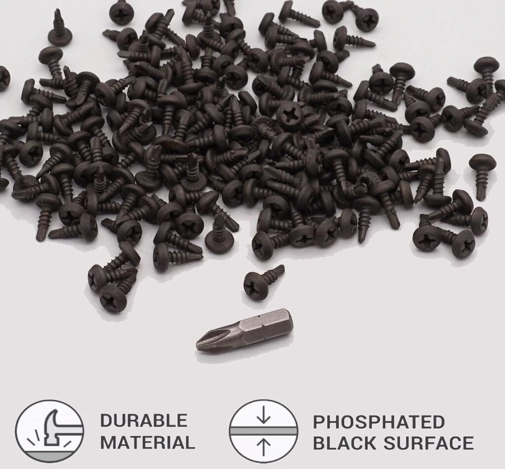 Skir'co (100 vnt.) Gręžiantys savisriegiai sraigtai 3.5 x 11mm Juodo fosfatavimo Phillips plokščia galvutė